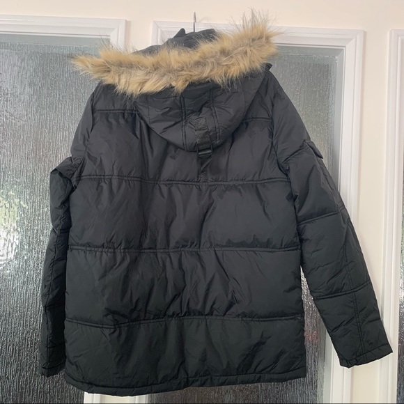 Men’s Warm Winter Hooded Jacket. Hoodie and Faux Feather Removable. Black - Picture 2 of 16